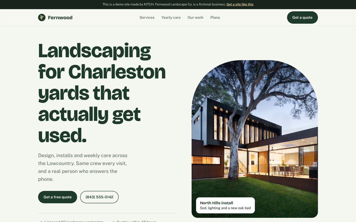 Fernwood Landscape Co. homepage on a laptop screen