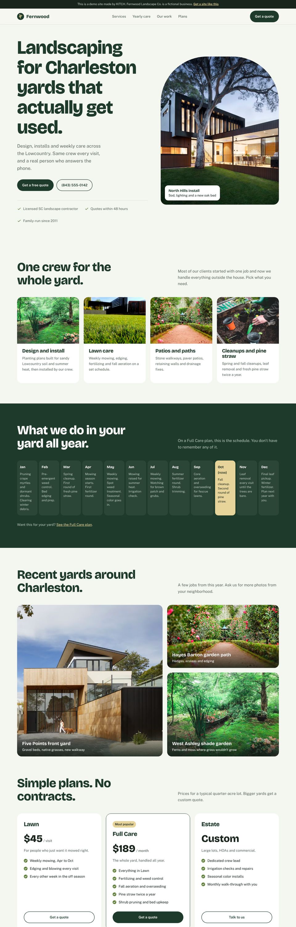 The Fernwood Landscape concept site, scrolling from top to bottom