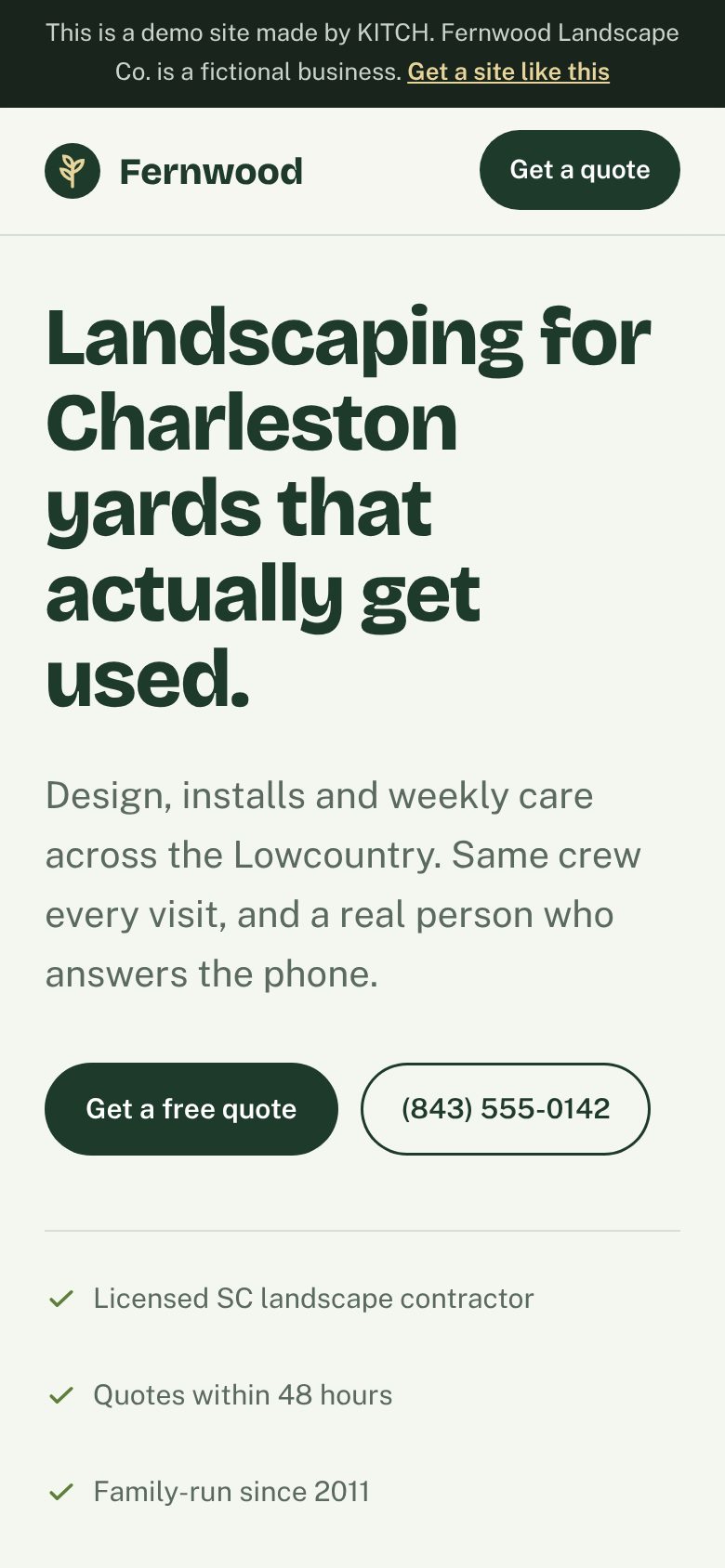Fernwood homepage on a phone