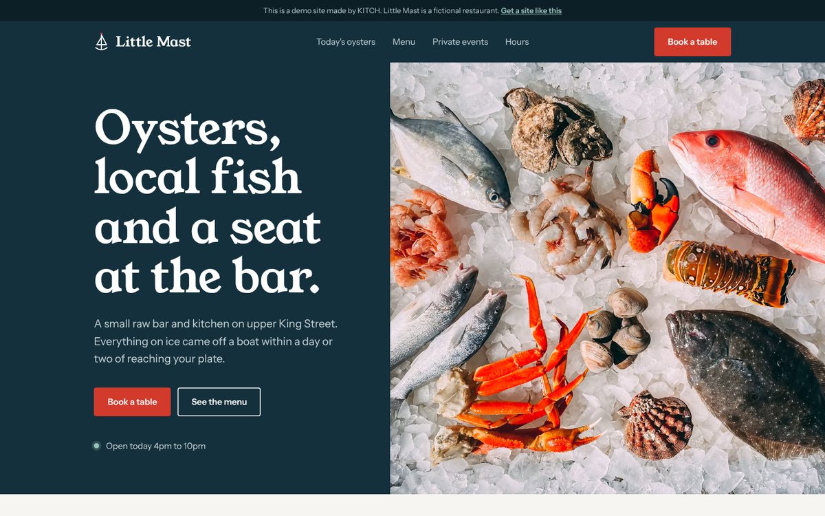 Little Mast oyster bar homepage on a laptop screen