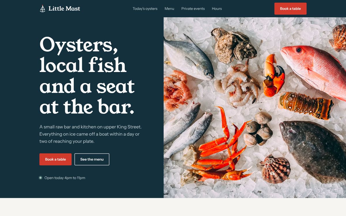 Little Mast oyster bar homepage